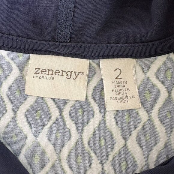 Chicos Zenergy Full Zip Hooded Jacket Size 2 US L Navy Green Geometric Print - Picture 6 of 10